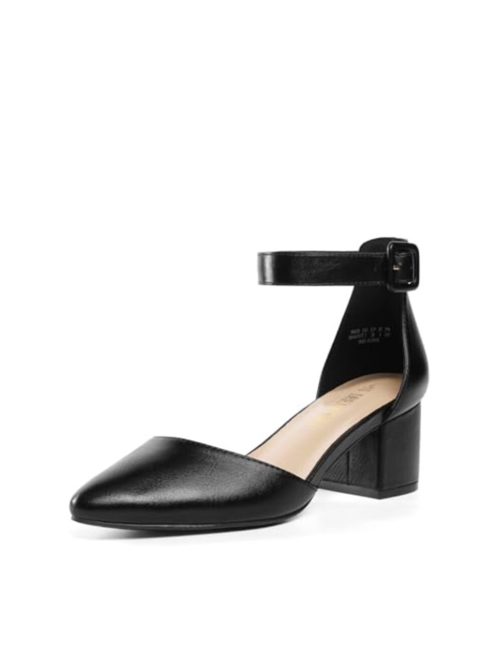 Women's Closed Toe Low Block Heel Pumps Pointed Toe Ankle Strap Buckle